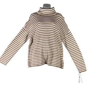 French Connection Womens Small Tan Striped Turtleneck Ribbed Knit Sweater